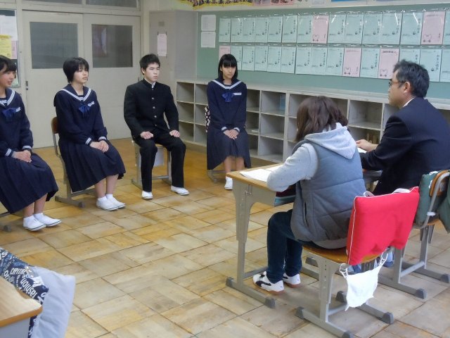 3年生 私立高校入試面接練習 2月 13年 春野中学校 ブログ 春野中学校