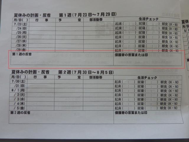 夏休みの生活記録 7月 11年 入野中学校 ブログ 入野中学校